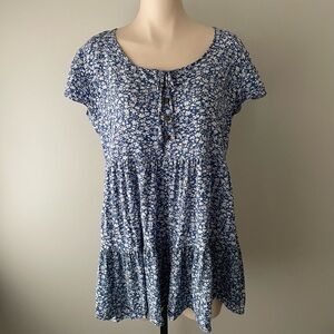 Papa Vancouver Floral Cottagecore Mini Dress Ruffled Tiered Front Button Tie 2XL